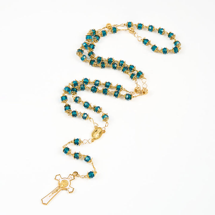 Rosario con catena in lega acrilica blu poliedrica con medaglia miracolosa e crocifisso da 6 mm - image 7