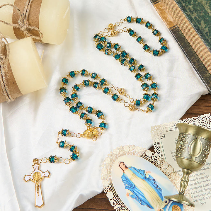 Rosario con catena in lega acrilica blu poliedrica con medaglia miracolosa e crocifisso da 6 mm - Medaglia miracolosa e crocifisso - image 0