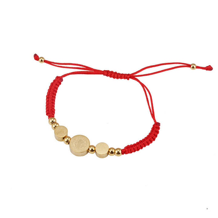 Braccialetto in corda nera intrecciata in acciaio inossidabile di San Benedetto Christianartworkshop - Rosso - image 3