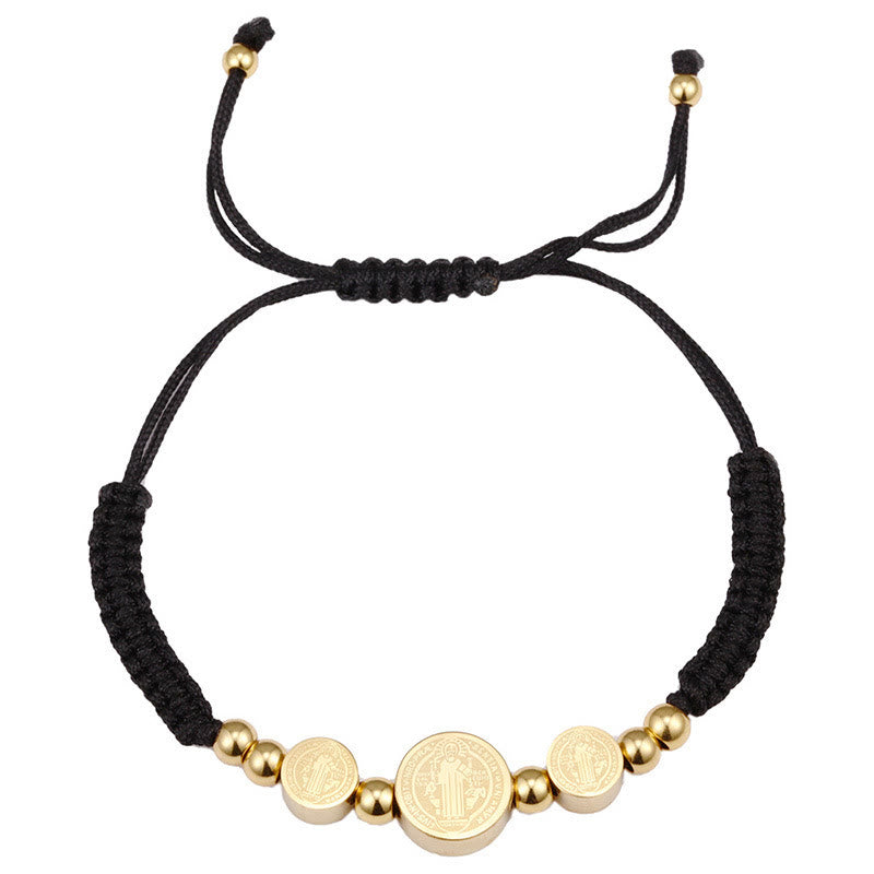 Braccialetto in corda nera intrecciata in acciaio inossidabile di San Benedetto Christianartworkshop - Nero - image 0