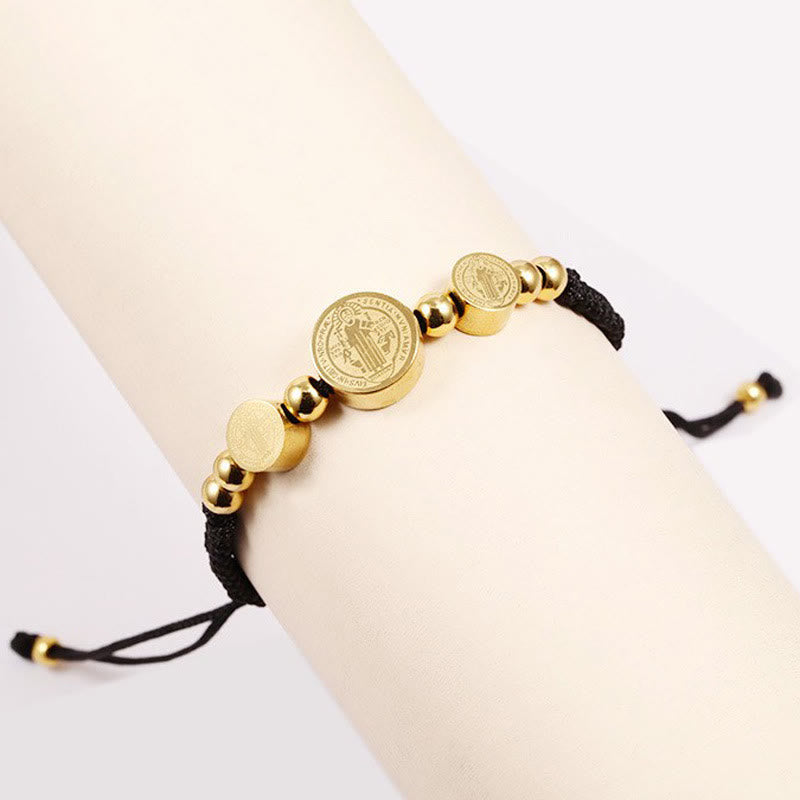 Braccialetto in corda nera intrecciata in acciaio inossidabile di San Benedetto Christianartworkshop - image 1