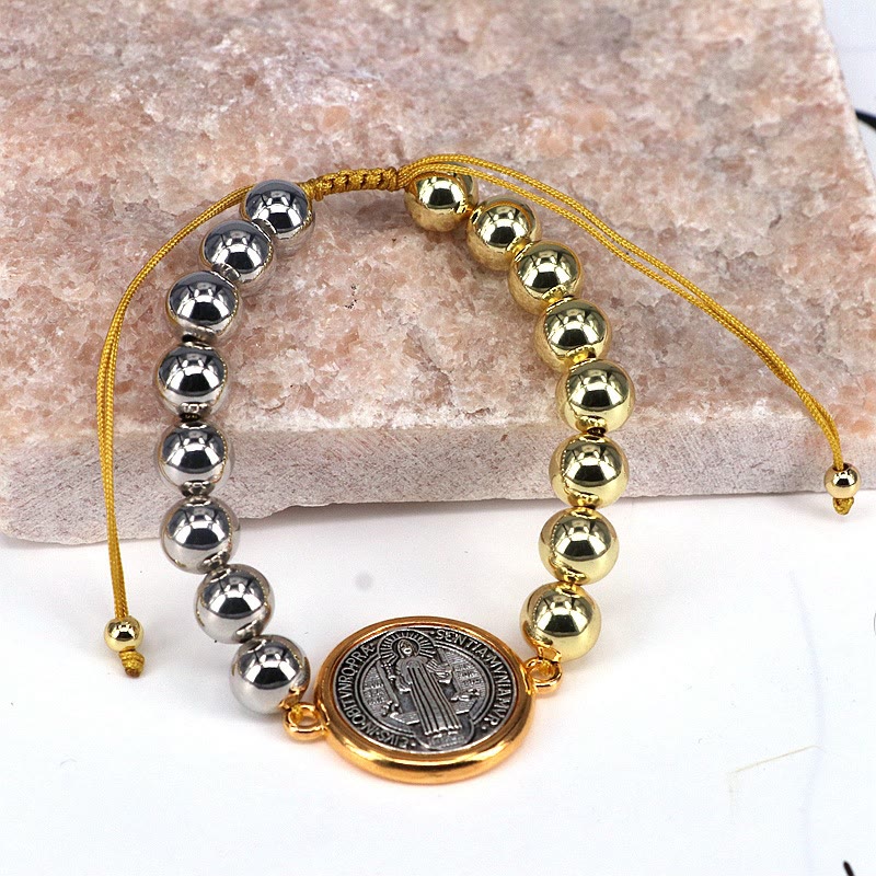 Braccialetto regolabile bicolore con medaglia di San Benedetto in perline di rame Christianartworkshop - image 1