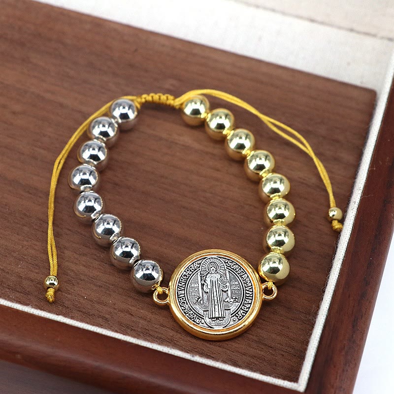 Braccialetto regolabile bicolore con medaglia di San Benedetto in perline di rame Christianartworkshop - Regolabile - image 0