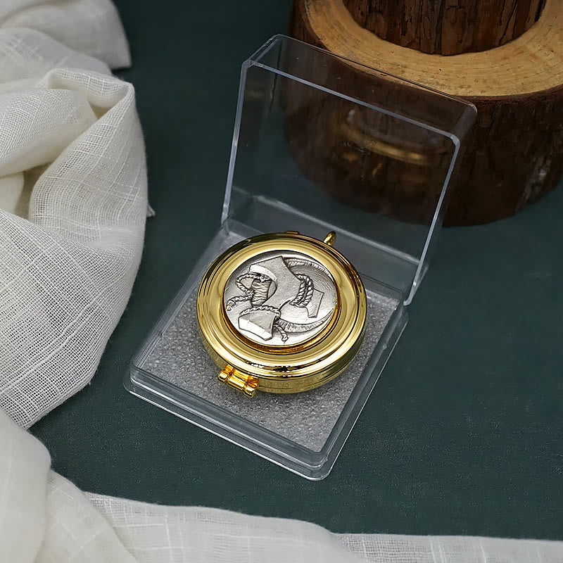 Christianartworkshop Pisside placcata in oro con simbolo Tau – Vaso sacro per la Santa Eucaristia - Colonna Santa - image 0