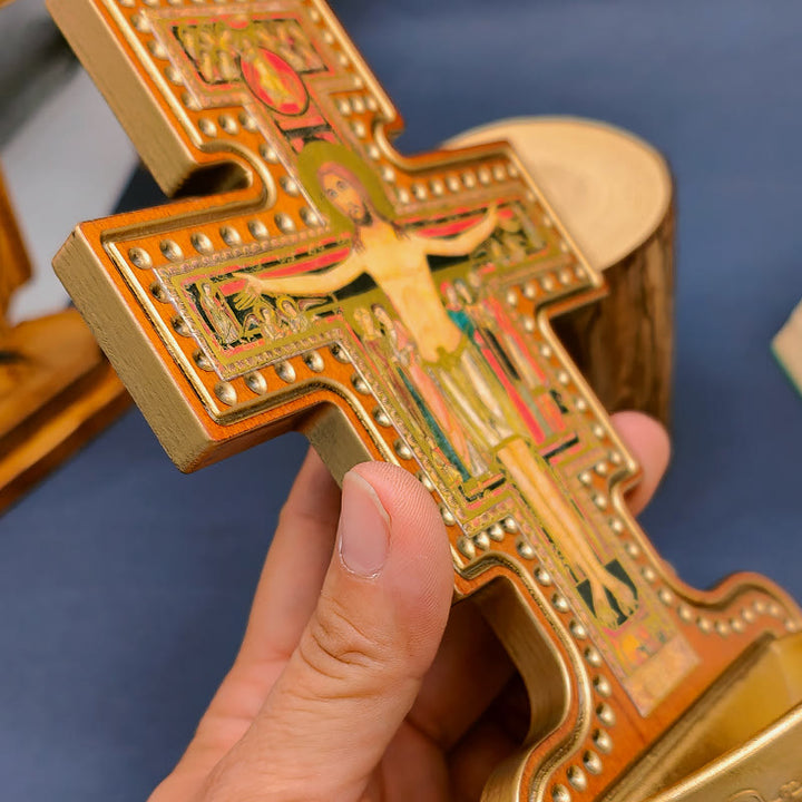 Christianartworkshop Acquasantiera Damian Via Crucis Croce in legno d'ulivo - image 2