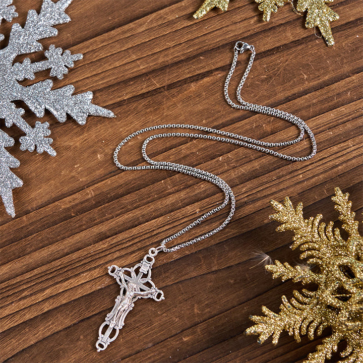 Collana con ciondolo a forma di crocifisso di Gesù, stile retrò, esclusiva lavorazione artigianale Christianartworkshop - image 5