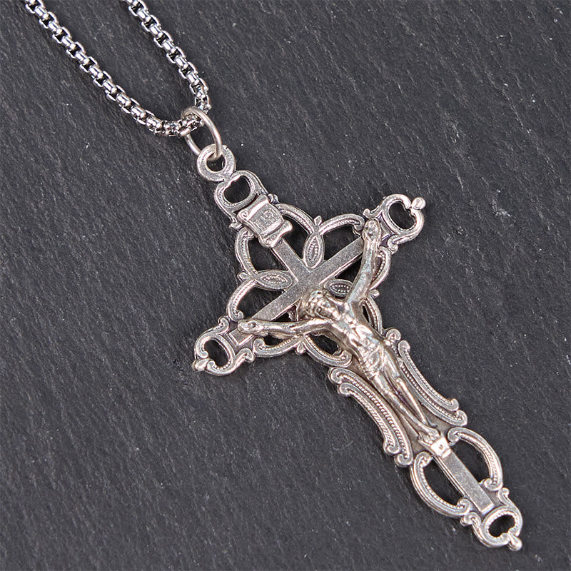 Collana con ciondolo a forma di crocifisso di Gesù, stile retrò, esclusiva lavorazione artigianale Christianartworkshop - image 4