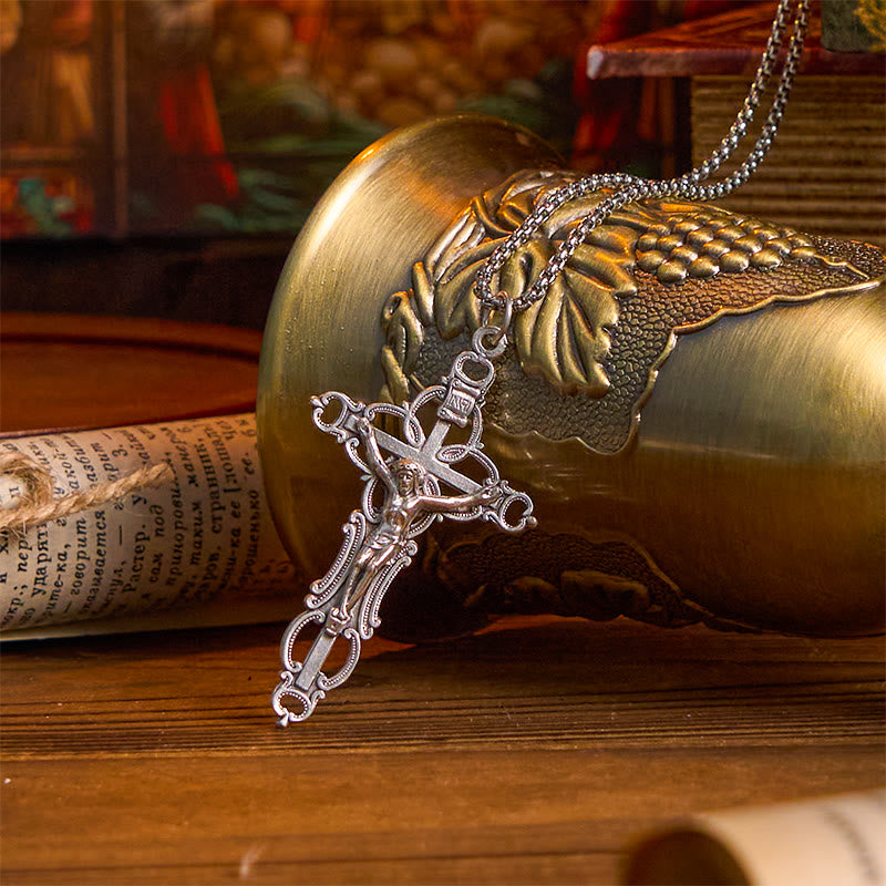 Collana con ciondolo a forma di crocifisso di Gesù, stile retrò, esclusiva lavorazione artigianale Christianartworkshop - Crocifisso - image 0