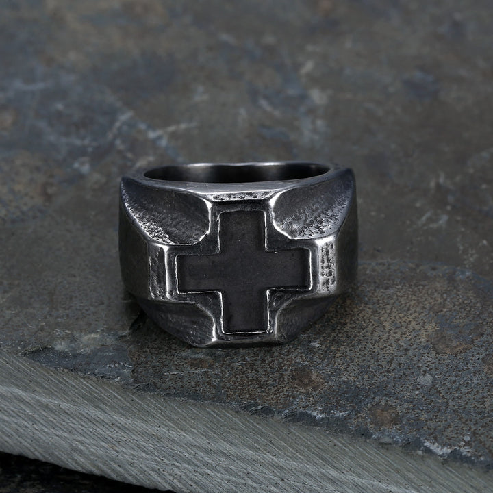 Anello della fede in acciaio inossidabile con incisione a croce in stile Heavy Metals di Christianartworkshop - image 2