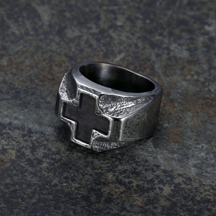 Anello della fede in acciaio inossidabile con incisione a croce in stile Heavy Metals Christianartworkshop - image 0