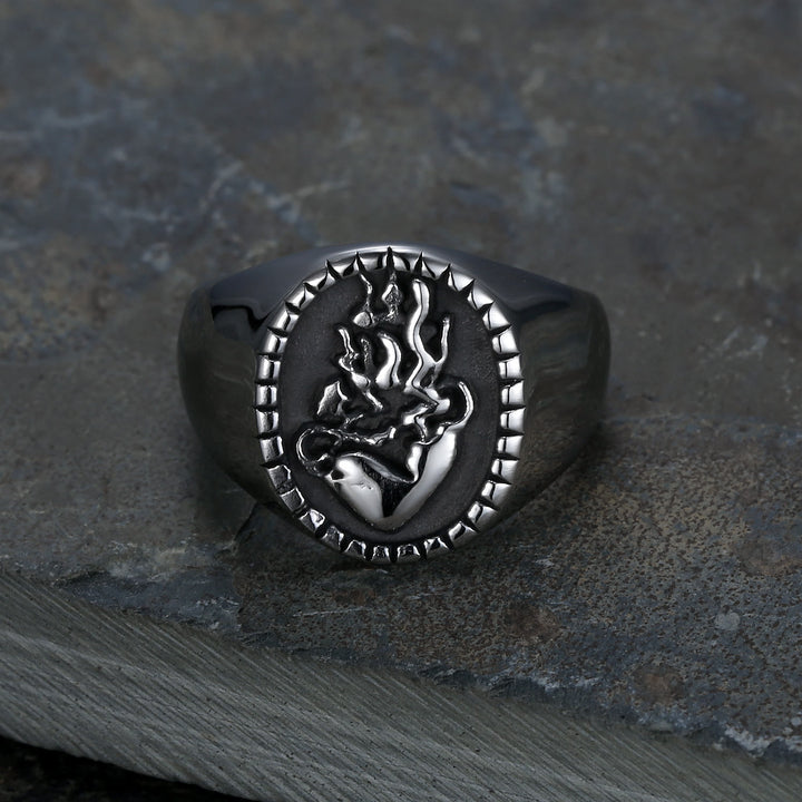 Christianartworkshop Anello della fede in acciaio inossidabile con incisione del Sacro Cuore di Gesù in stile retrò classico - image 2