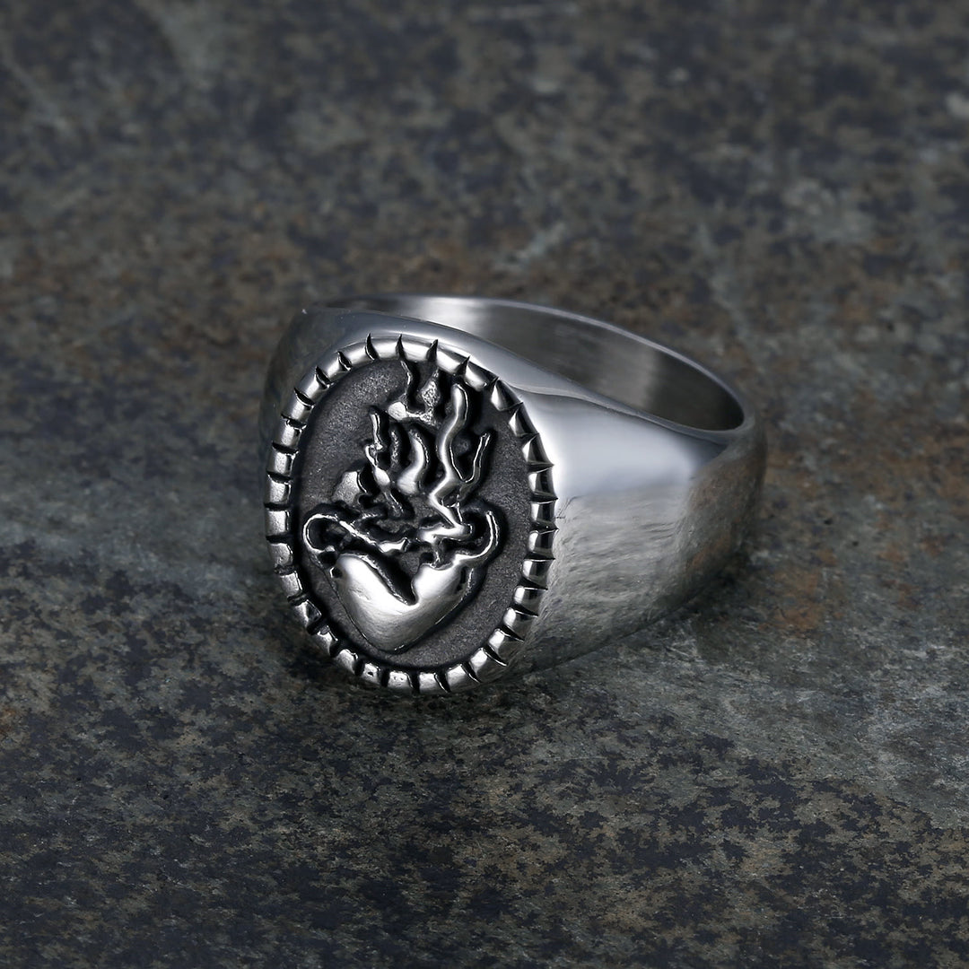 Christianartworkshop Anello della fede in acciaio inossidabile con incisione del Sacro Cuore di Gesù in stile retrò classico - US13 - image 0