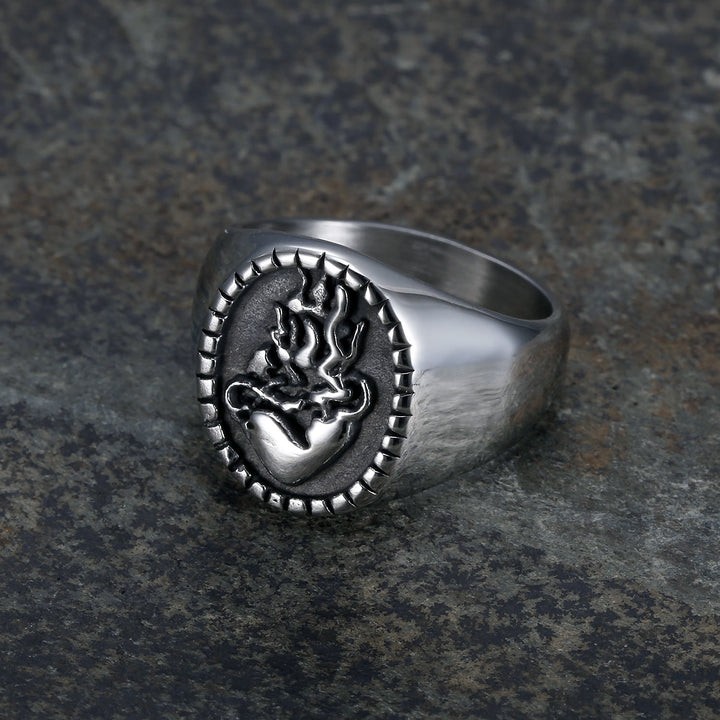 Christianartworkshop Anello della fede in acciaio inossidabile con incisione del Sacro Cuore di Gesù in stile retrò classico - US13 - image 0