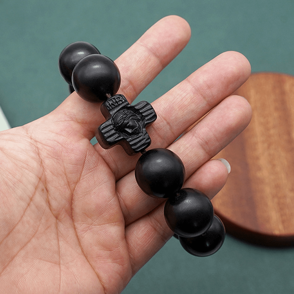 Christianartworkshop Classico Braccialetto Rosario in legno di sandalo nero con croce di Gesù Cristo - image 8