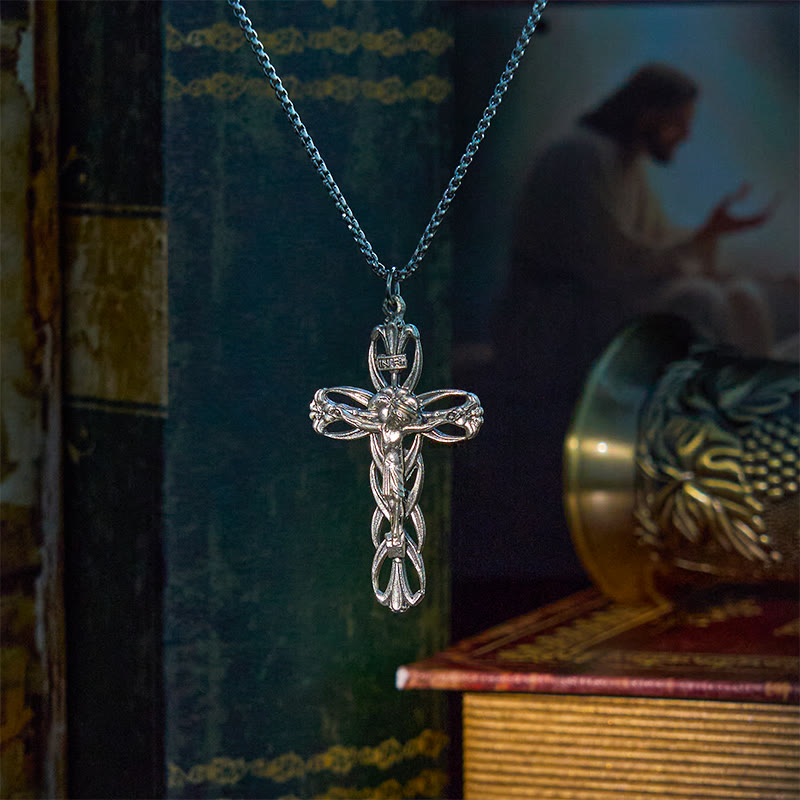 Collana con ciondolo amuleto crocifisso di Gesù, artigianato esclusivo, motivo retrò Christianartworkshop - image 1