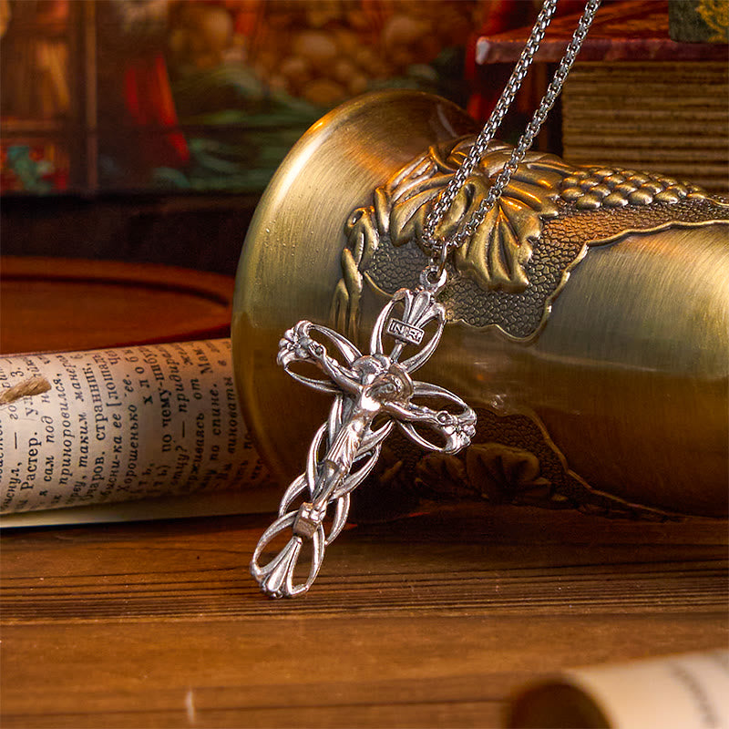 Collana con ciondolo amuleto crocifisso di Gesù, artigianato esclusivo, motivo retrò Christianartworkshop - Crocifisso - image 0