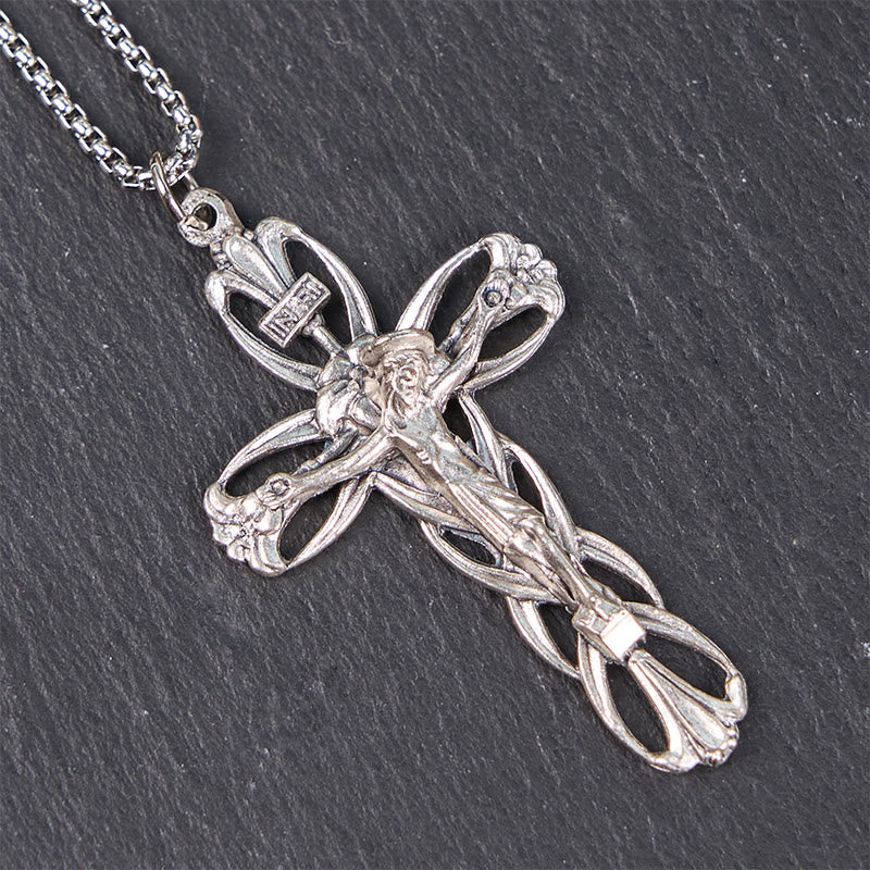 Collana con ciondolo amuleto crocifisso di Gesù, artigianato esclusivo, motivo retrò Christianartworkshop - image 4