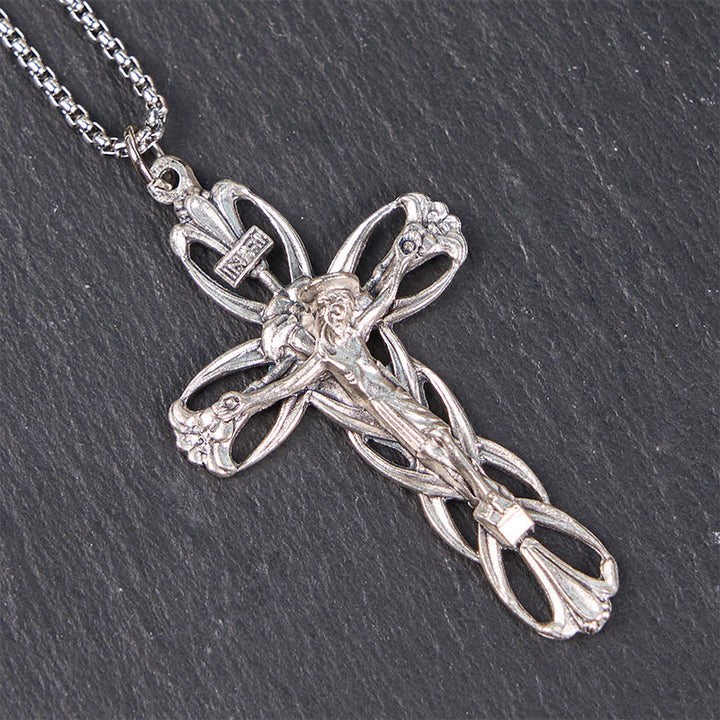 Collana con ciondolo amuleto crocifisso di Gesù, artigianato esclusivo, motivo retrò Christianartworkshop - image 4