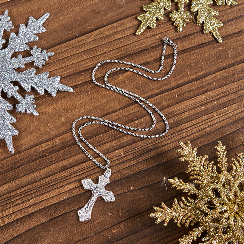 Collana con ciondolo a forma di crocifisso di Gesù con foglie di vite, artigianato esclusivo e motivo retrò Christianartworkshop - image 5