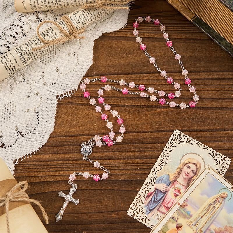 Christianartworkshop Cuore di Spine e Nostra Signora di Guadalupe di Rosario con catena in lega di vetro verde a forma di cuore da 10 mm - image 1