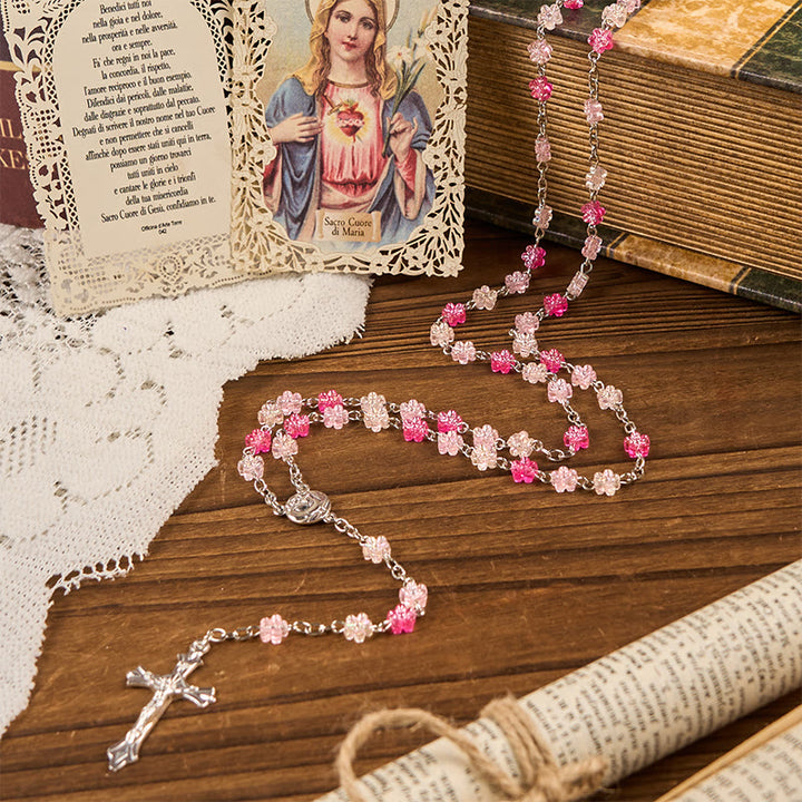 Christianartworkshop Rosario con catena in lega di vetro verde a forma di cuore da 10 mm con Cuore di Spine e Nostra Signora di Guadalupe - image 3