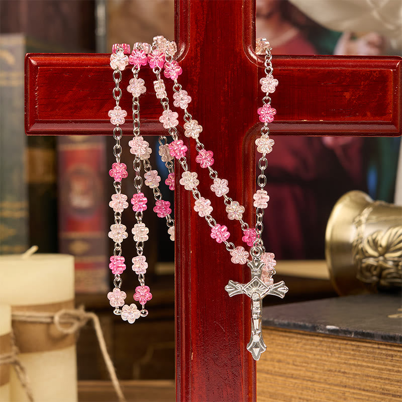 Christianartworkshop Rosario con catena in lega di vetro verde a forma di cuore da 10 mm con Cuore di Spine e Nostra Signora di Guadalupe - Rosa - image 0