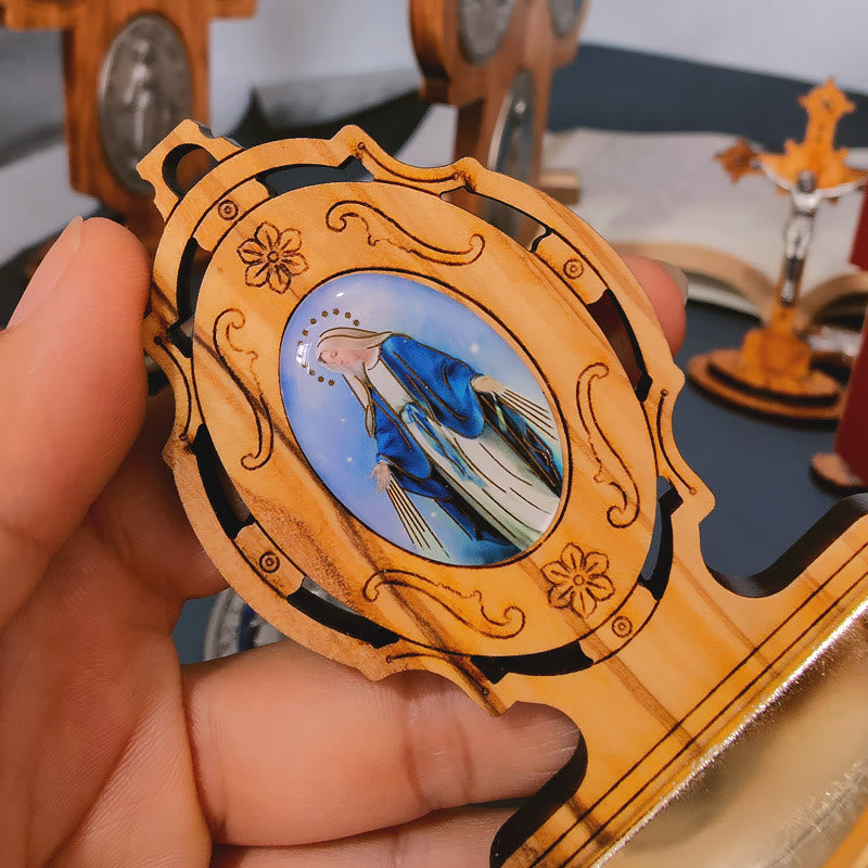 Christianartworkshop Medaglia Miracolosa Acquasantiera Legno d'Ulivo Assunzione di Nostra Signora  - image 2