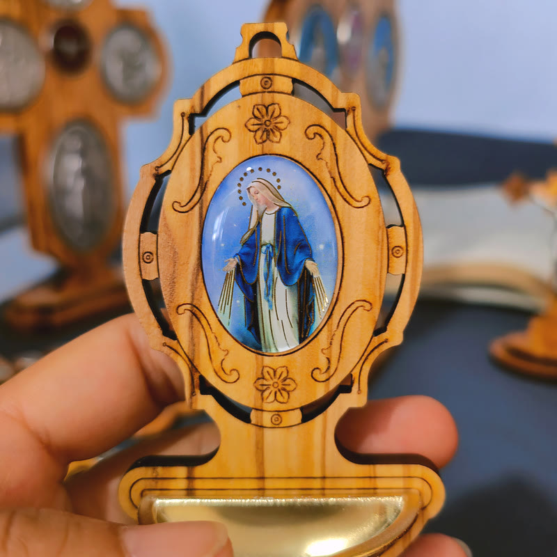 Christianartworkshop Medaglia Miracolosa Acquasantiera in Legno d'Ulivo Assunzione della Madonna - image 1