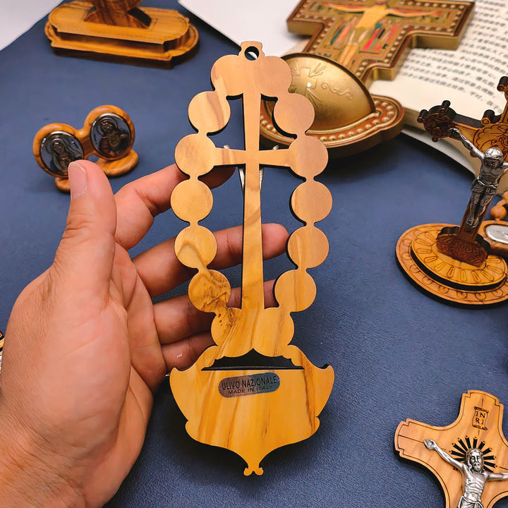 Christianartworkshop Acquasantiera Damian in legno d'ulivo, Stazione della Via Crucis - image 2