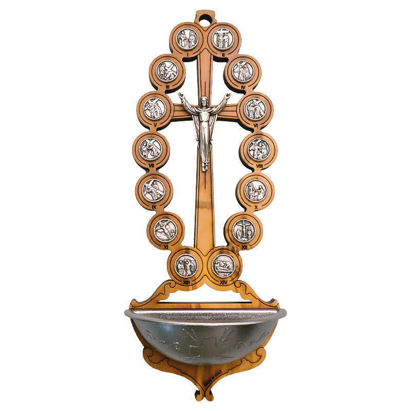 Christianartworkshop Acquasantiera Damian in legno d'ulivo, Stazione della Via Crucis - image 4