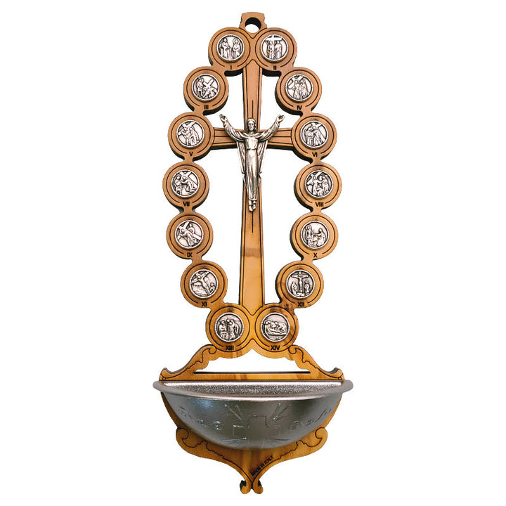 Christianartworkshop Acquasantiera Damian in legno d'ulivo, Stazione della Via Crucis - image 4