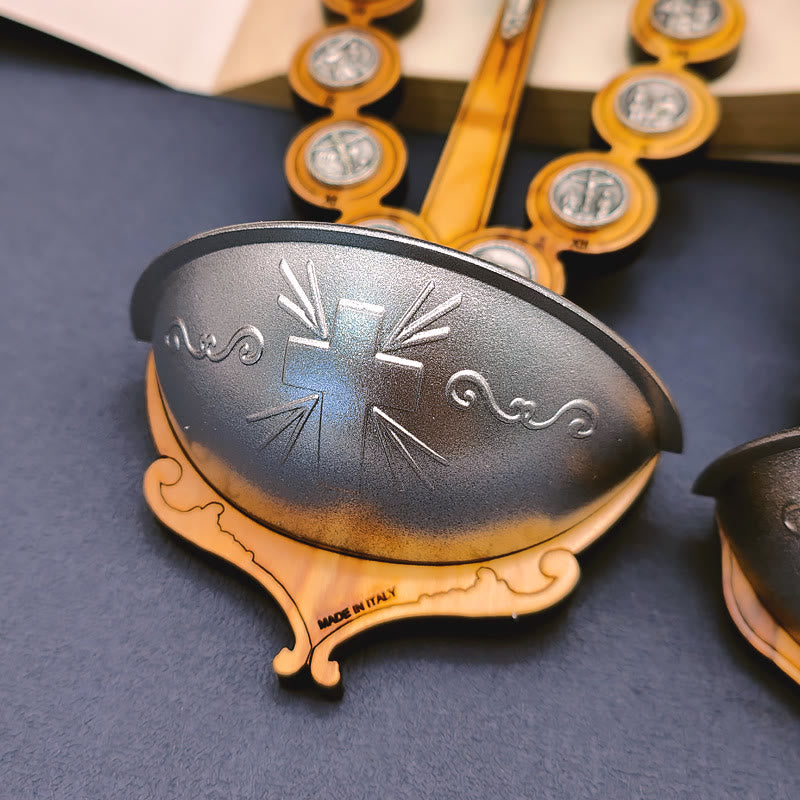 Christianartworkshop Acquasantiera Damian in legno d'ulivo, Stazione della Via Crucis - image 3