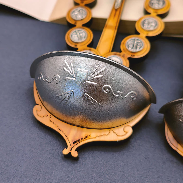 Christianartworkshop Acquasantiera Damian in legno d'ulivo, Stazione della Via Crucis - image 3