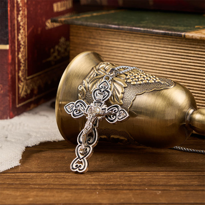 Christianartworkshop 6 colori 3 pietre preziose - Set di crocifisso della Trinità con perla dietro la collana pendente - Argento-nero - image 5