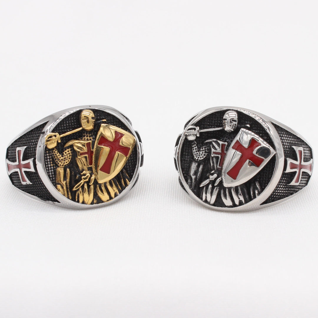 Christianartworkshop Anello con scudo dei Cavalieri Templari in stile classico retrò a 2 colori che ti protegge dalla fede - image 2