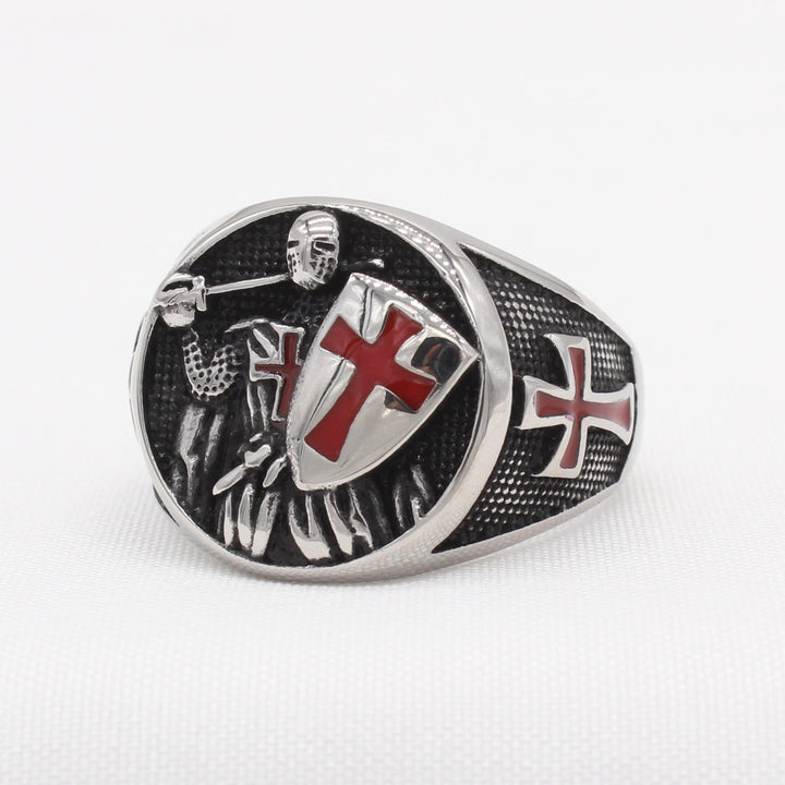 Christianartworkshop Anello con scudo dei Cavalieri Templari in stile classico retrò a 2 colori che ti protegge dalla fede - image 0