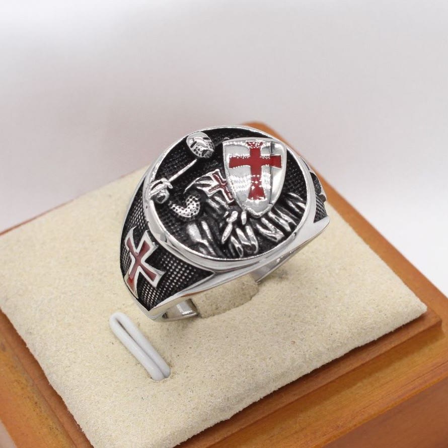 Christianartworkshop Anello con scudo dei Cavalieri Templari in stile classico retrò a 2 colori che ti protegge dalla fede - image 3