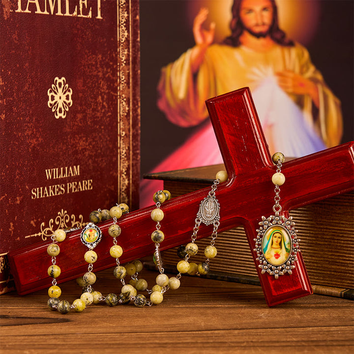 Rosario con catena in lega gialla con medaglia miracolosa e cuore immacolato di pietra rotonda da 8 mm Christianartworkshop - image 5