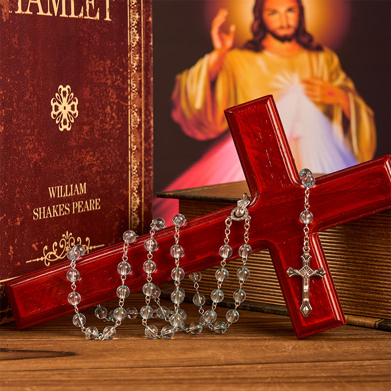 Christianartworkshop Rosario con catena in lega blu in vetro rotondo da 8 mm con Madonna e Crocifisso - image 3