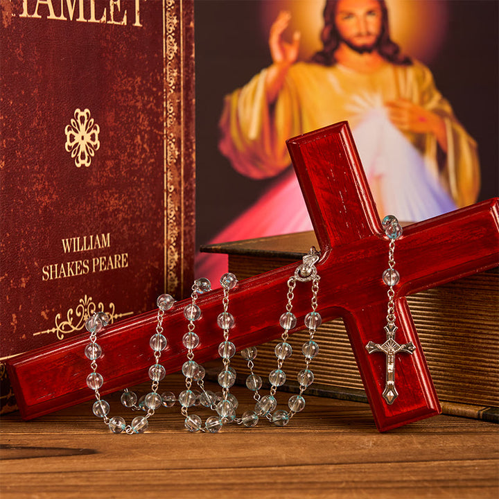 Christianartworkshop Rosario con catena in lega blu in vetro rotondo da 8 mm con Madonna e Crocifisso - image 3