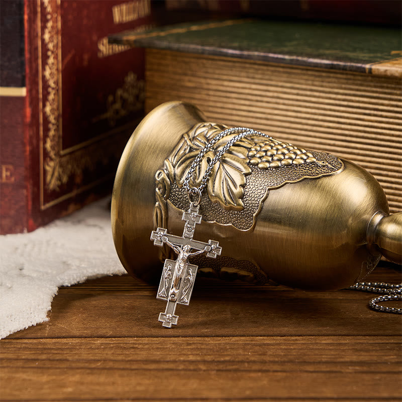 Collana con ciondolo esclusivo artigianale di Gesù Crocifisso con angeli benedicenti Christianartworkshop - Crocifisso - image 0