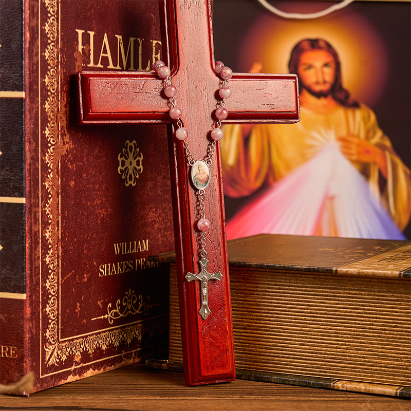 Christianartworkshop Rosario con catena in lega rosa rotonda da 8 mm del Cuore Immacolato di Maria - image 3