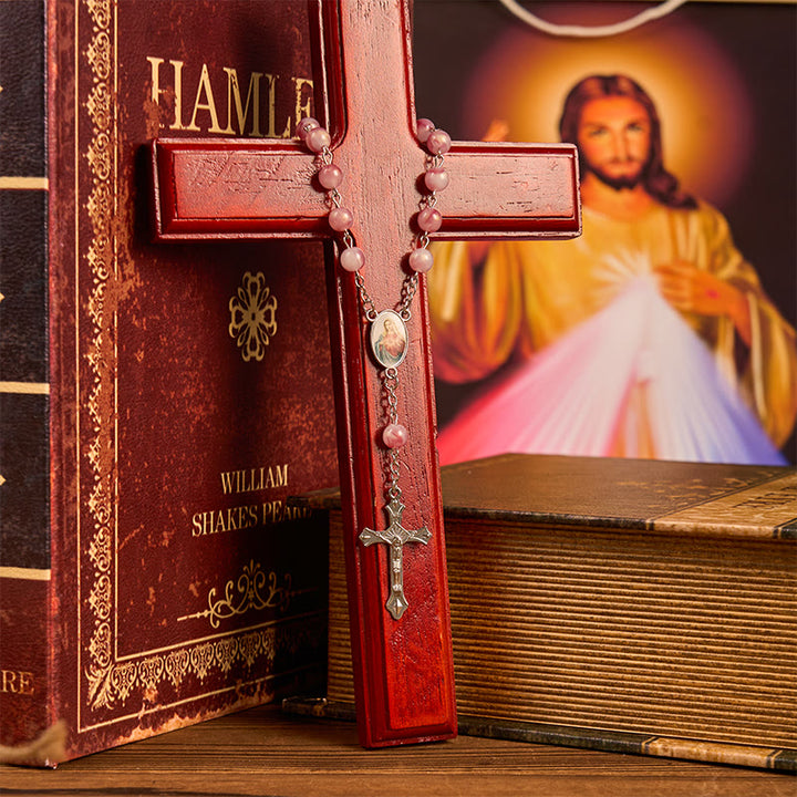 Christianartworkshop Rosario con catena in lega rosa rotonda da 8 mm del Cuore Immacolato di Maria - image 3