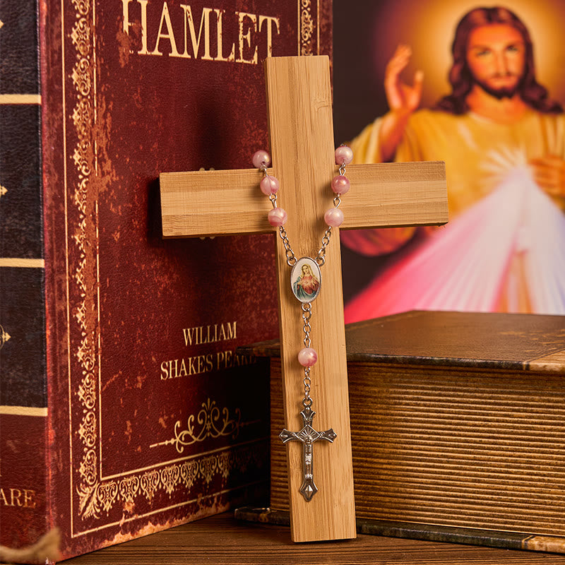 Christianartworkshop Rosario con catena in lega rosa rotonda da 8 mm del Cuore Immacolato di Maria - image 1