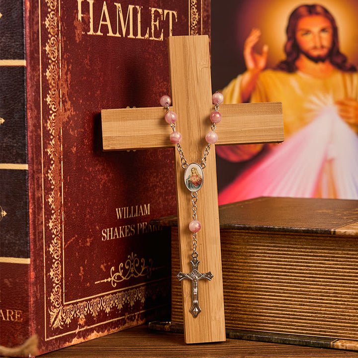 Christianartworkshop Rosario con catena in lega rosa rotonda da 8 mm del Cuore Immacolato di Maria - image 1