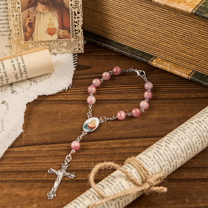 Christianartworkshop Rosario con catena in lega rosa rotonda da 8 mm del Cuore Immacolato di Maria - image 2