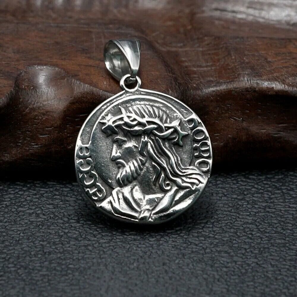 Collana con ciondolo della fede con icona bifacciale di Gesù e Maria in stile classico Christianartworkshop - image 1