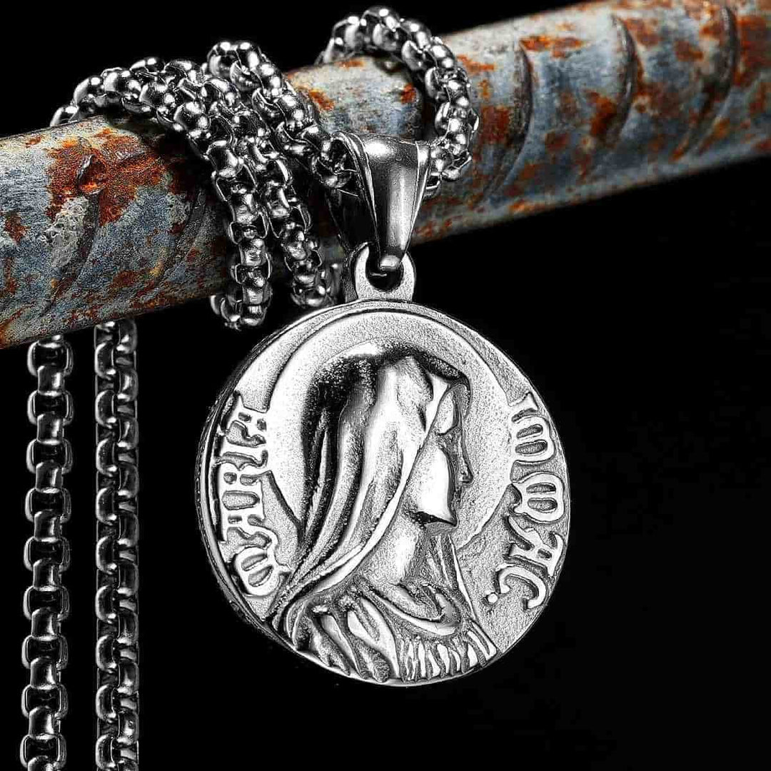 Collana con ciondolo a due icone di fede in stile classico di Gesù e Maria, Christianartworkshop. - image 2
