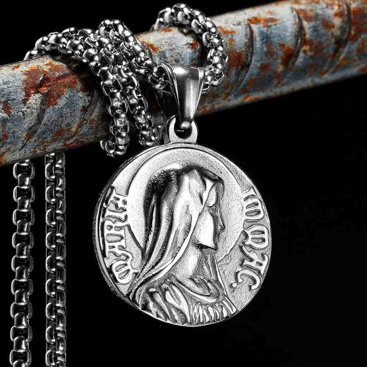 Collana con ciondolo a due icone di fede in stile classico di Gesù e Maria, Christianartworkshop. - image 2