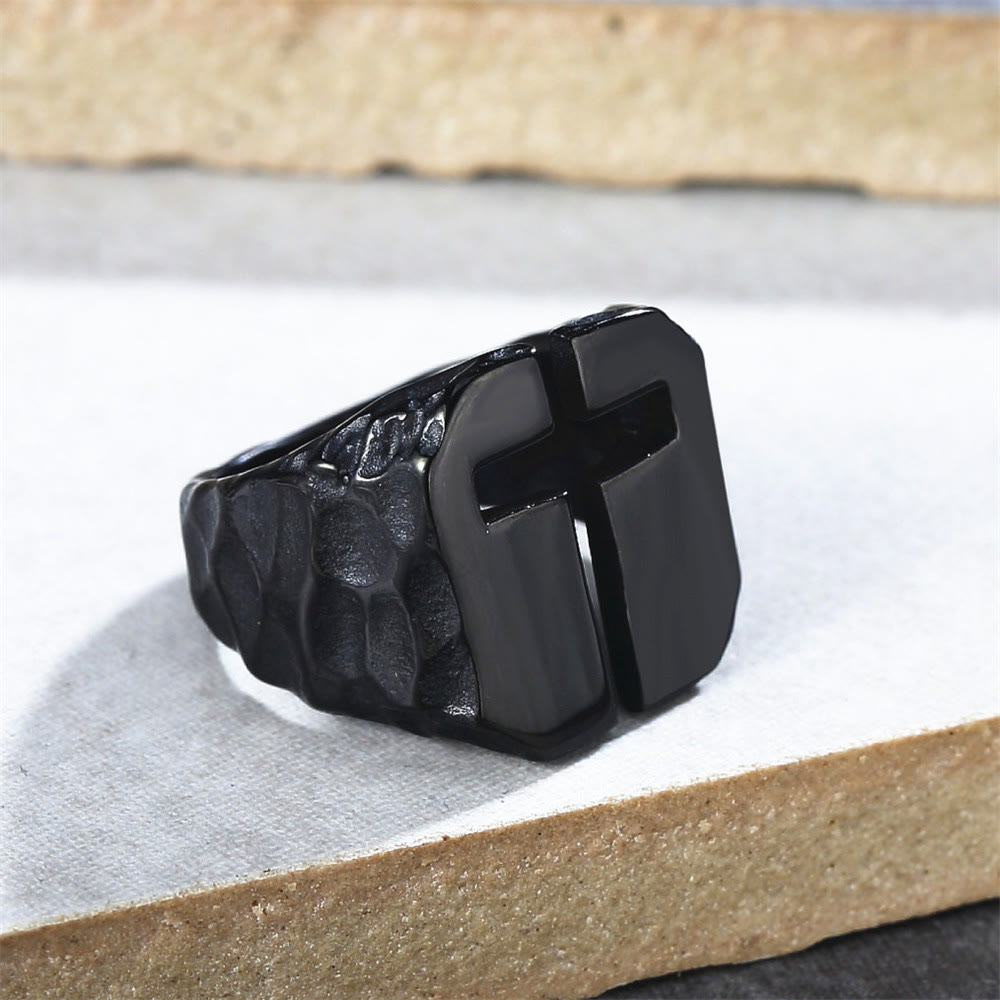 Christianartworkshop Anello della fede in acciaio inossidabile con croce incisa in stile minimalista a 3 colori - Nero - US13 - image 0